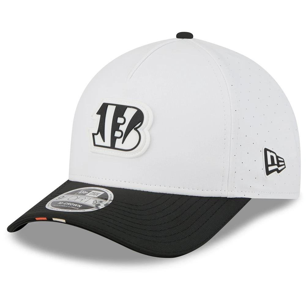 Men's New Era White/Black Cincinnati Bengals 2025 NFL Training Camp A-Frame 9FORTY Adjustable Hat