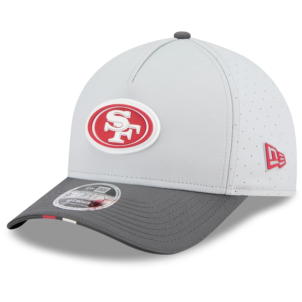 Men's New Era Gray/Graphite San Francisco 49ers 2025 NFL Training Camp A-Frame 9FORTY Adjustable Hat