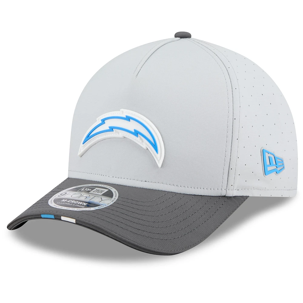 Men's New Era Gray/Graphite Los Angeles Chargers 2025 NFL Training Camp A-Frame 9FORTY Adjustable Hat