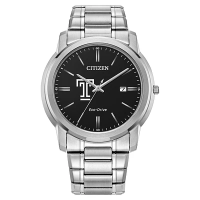 Men's Citizen Watch  Silver Temple Owls Eco-Drive Black Dial Watch