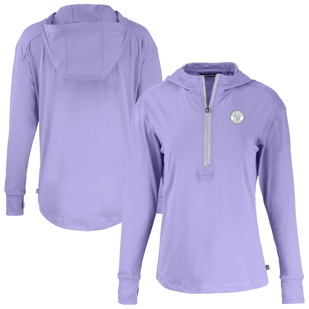 Women's Cutter & Buck Lavender Milwaukee Brewers Daybreak Eco Recycled Half-Zip Hoodie