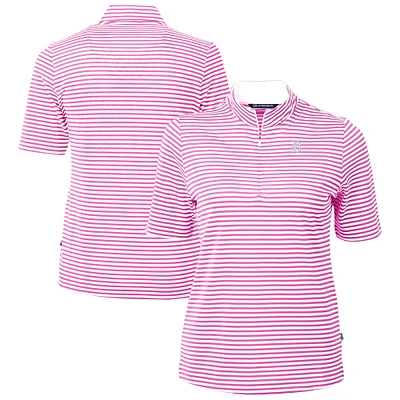 Women's Cutter & Buck  Pink Detroit Tigers Virtue Eco Pique Stripe Recycled Quarter-Zip Top