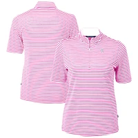 Women's Cutter & Buck  Pink Detroit Tigers Virtue Eco Pique Stripe Recycled Quarter-Zip Top