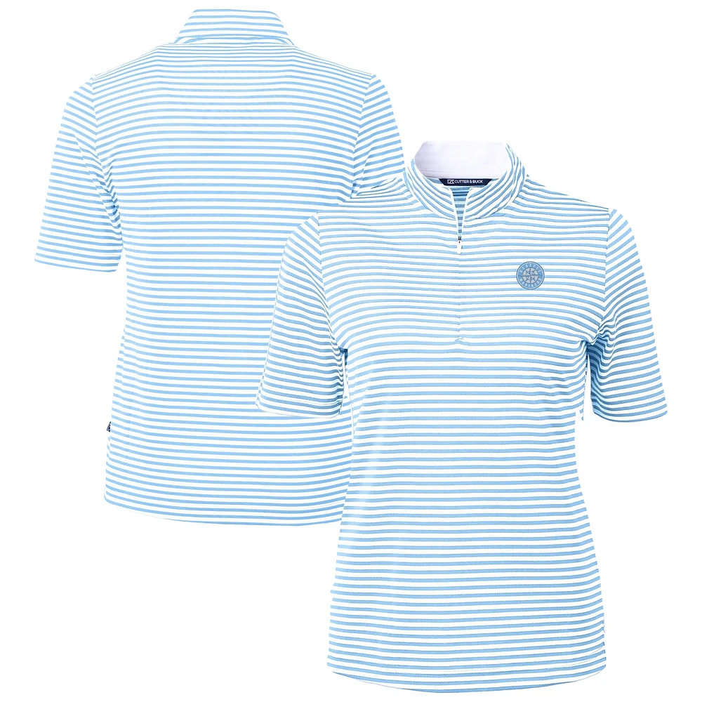 Women's Cutter & Buck Powder Blue Seattle Mariners Virtue Eco Pique Stripe Recycled Quarter-Zip Top