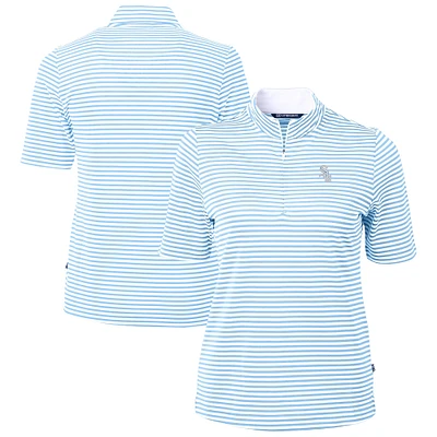 Women's Cutter & Buck  Powder Blue Chicago White Sox Virtue Eco Pique Stripe Recycled Quarter-Zip Top