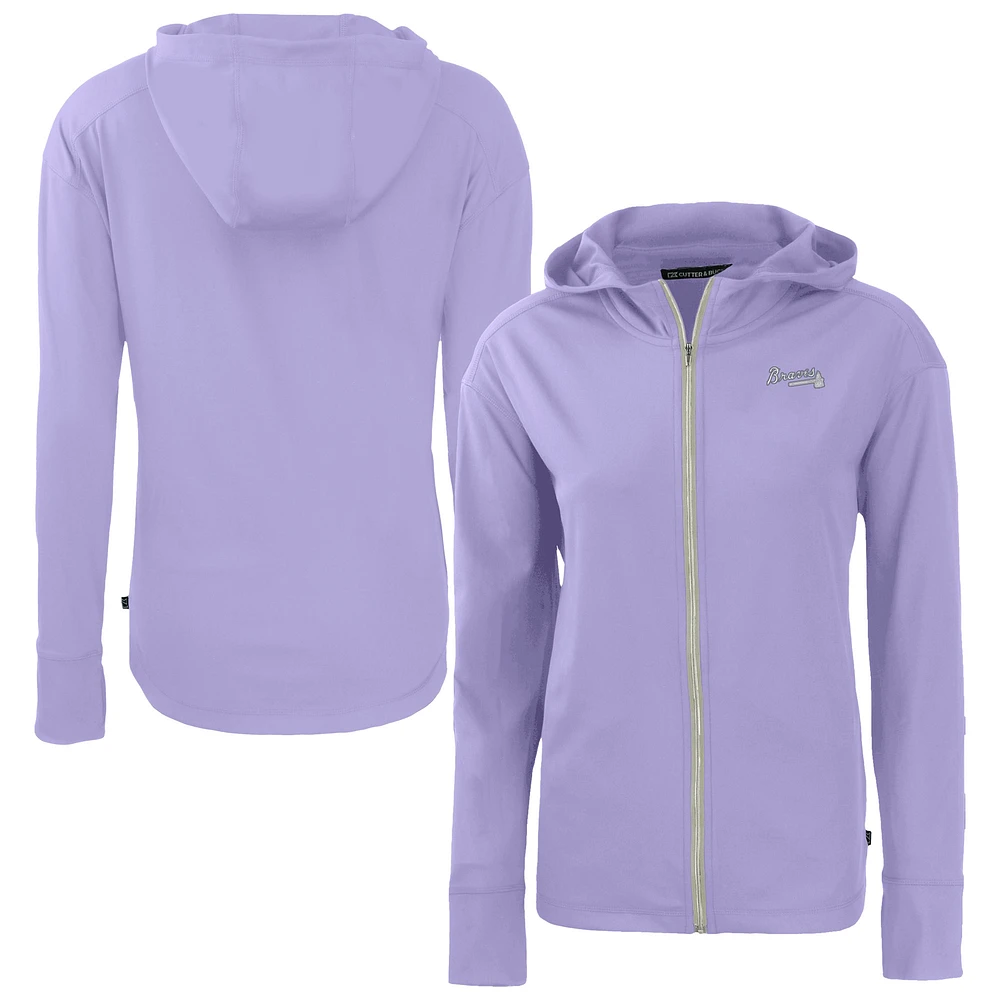 Women's Cutter & Buck Lavender Atlanta Braves Daybreak Eco Recycled Full-Zip Hoodie