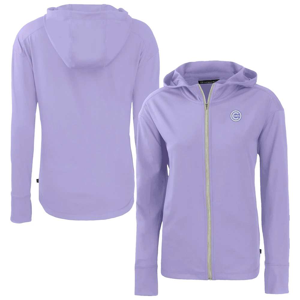 Women's Cutter & Buck Lavender Chicago Cubs Daybreak Eco Recycled Full-Zip Hoodie