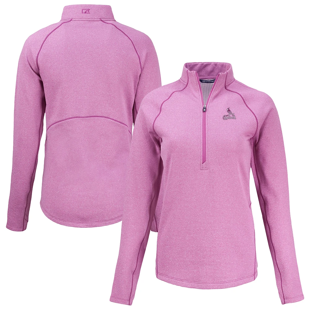 Women's Cutter & Buck Heather Light Pink St. Louis Cardinals Peshastin Eco Fleece Recycled Half-Zip Jacket