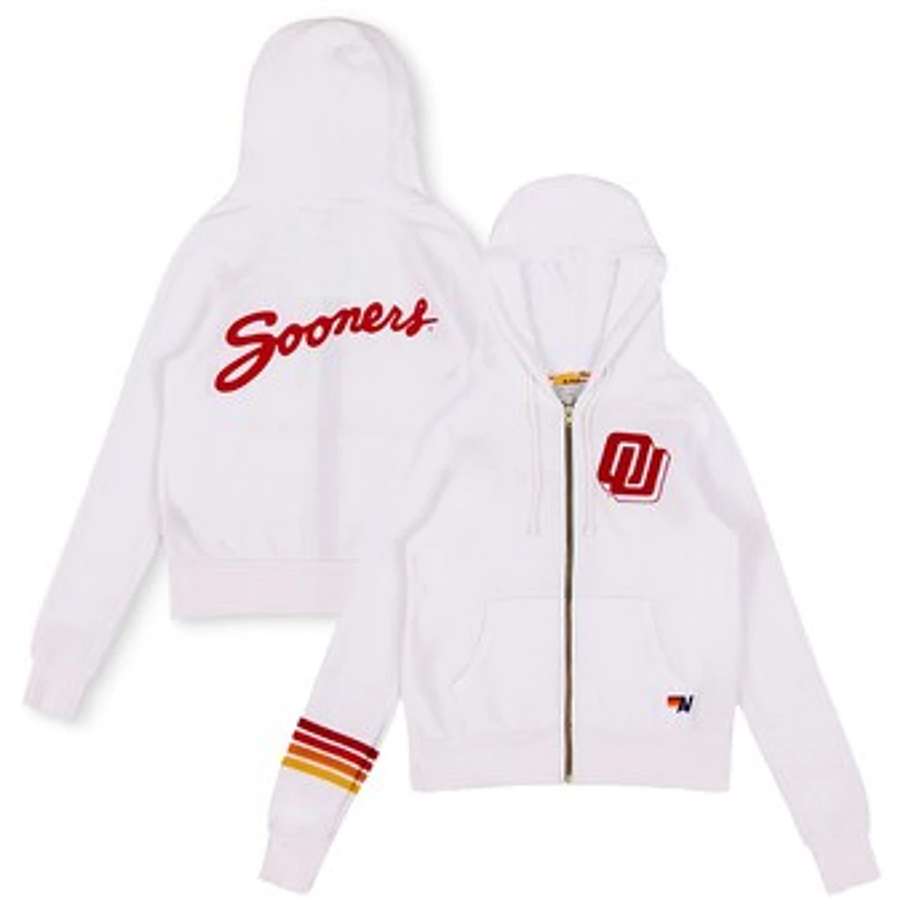 Unisex Aviator Nation White Oklahoma Sooners Tri-Blend Full-Zip Hoodie