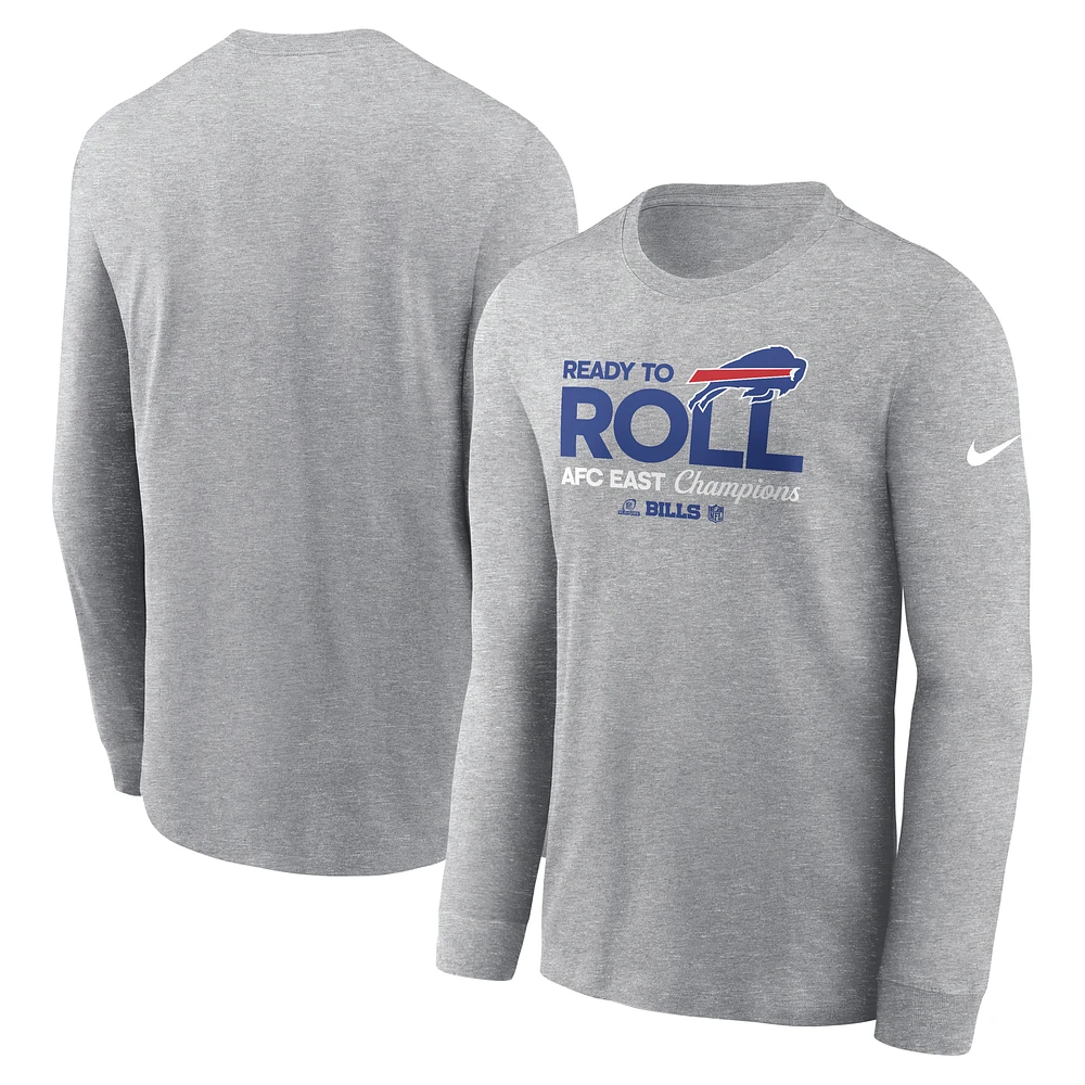 Men's Nike Heather Gray Buffalo Bills 2024 AFC East Division Champions Locker Room Trophy Collection Long Sleeve T-Shirt