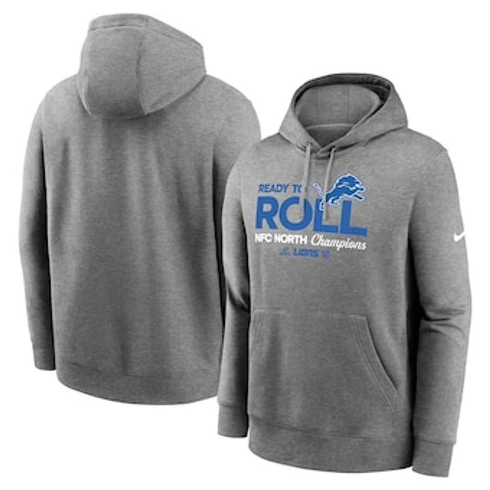 Men's Nike Heather Gray Detroit Lions 2024 NFC North Division Champions Locker Room Trophy Collection Pullover Hoodie