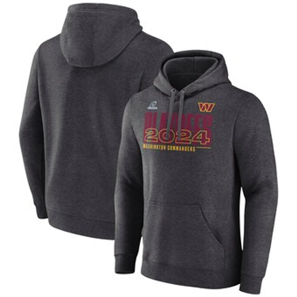 Men's Fanatics Heather Charcoal Washington Commanders 2024 NFL Playoffs Fleece Pullover Hoodie