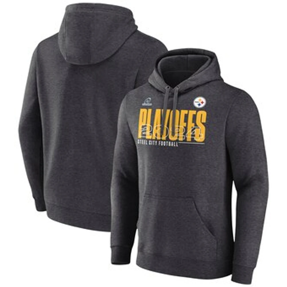 Men's Fanatics  Heather Charcoal Pittsburgh Steelers 2024 NFL Playoffs Fleece Pullover Hoodie