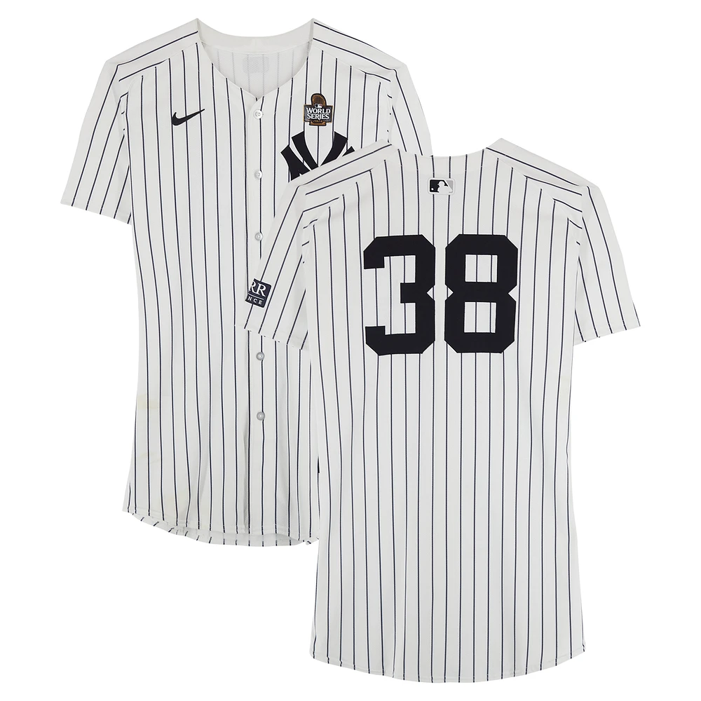 Mark Leiter Jr. New York Yankees 2024 World Series Game-Used #38 White Pinstripe Jersey vs. Los Angeles Dodgers on October 28, 2024