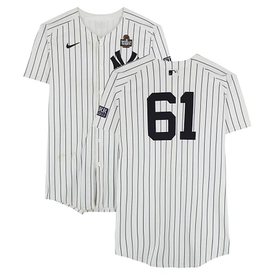 Jake Cousins New York Yankees 2024 World Series Game-Used #61 White Pinstripe Jersey vs. Los Angeles Dodgers on October 28, 2024