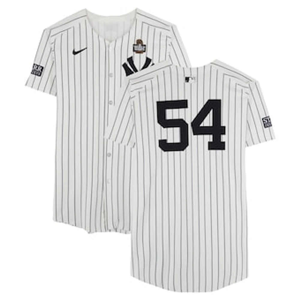 Tim Hill New York Yankees 2024 World Series Game-Used #54 White Pinstripe Jersey vs. Los Angeles Dodgers on October 28, 2024