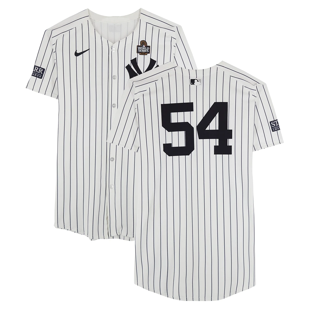 Tim Hill New York Yankees 2024 World Series Game-Used #54 White Pinstripe Jersey vs. Los Angeles Dodgers on October 28, 2024