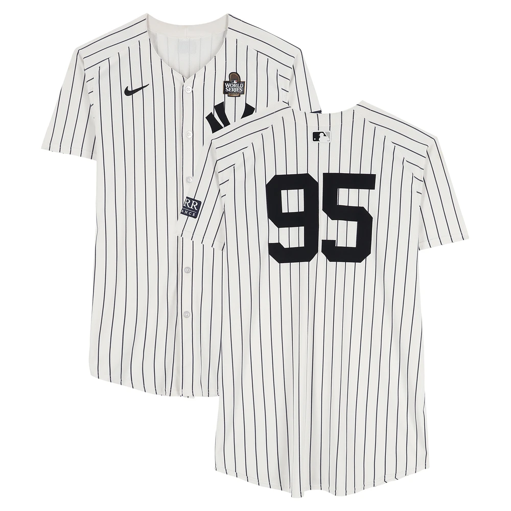 Oswaldo Cabrera New York Yankees 2024 World Series Player-Worn #95 White Pinstripe Jersey vs. Los Angeles Dodgers on October 28, 2024