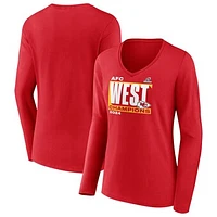 Women's Fanatics Red Kansas City Chiefs 2024 AFC West Division Champions Conquer Long Sleeve V-Neck T-Shirt