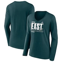 Women's Fanatics  Midnight Green Philadelphia Eagles 2024 NFC East Division Champions Conquer Long Sleeve V-Neck T-Shirt