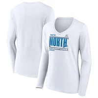 Women's Fanatics White Detroit Lions 2024 NFC North Division Champions Conquer Long Sleeve V-Neck T-Shirt