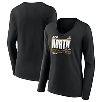 Women's Fanatics Black Baltimore Ravens 2024 AFC North Division Champions Conquer Long Sleeve V-Neck T-Shirt