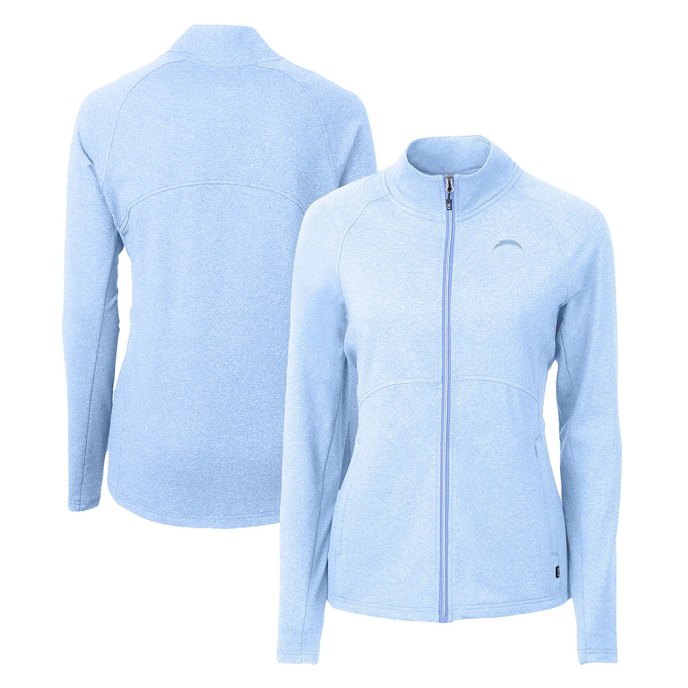 Women's Cutter & Buck Powder Blue Los Angeles Chargers Adapt Eco Knit Heather Recycled Full-Zip Jacket