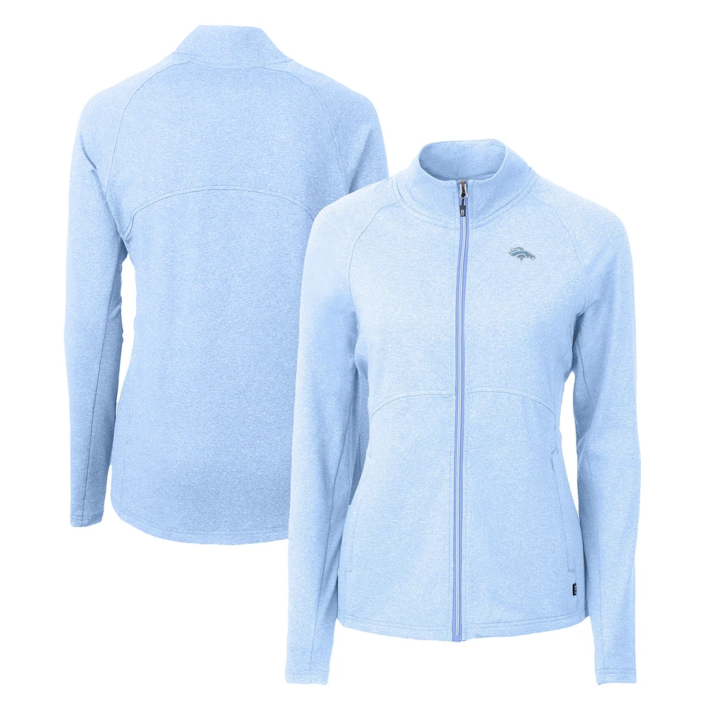 Women's Cutter & Buck Powder Blue Denver Broncos Adapt Eco Knit Heather Recycled Full-Zip Jacket