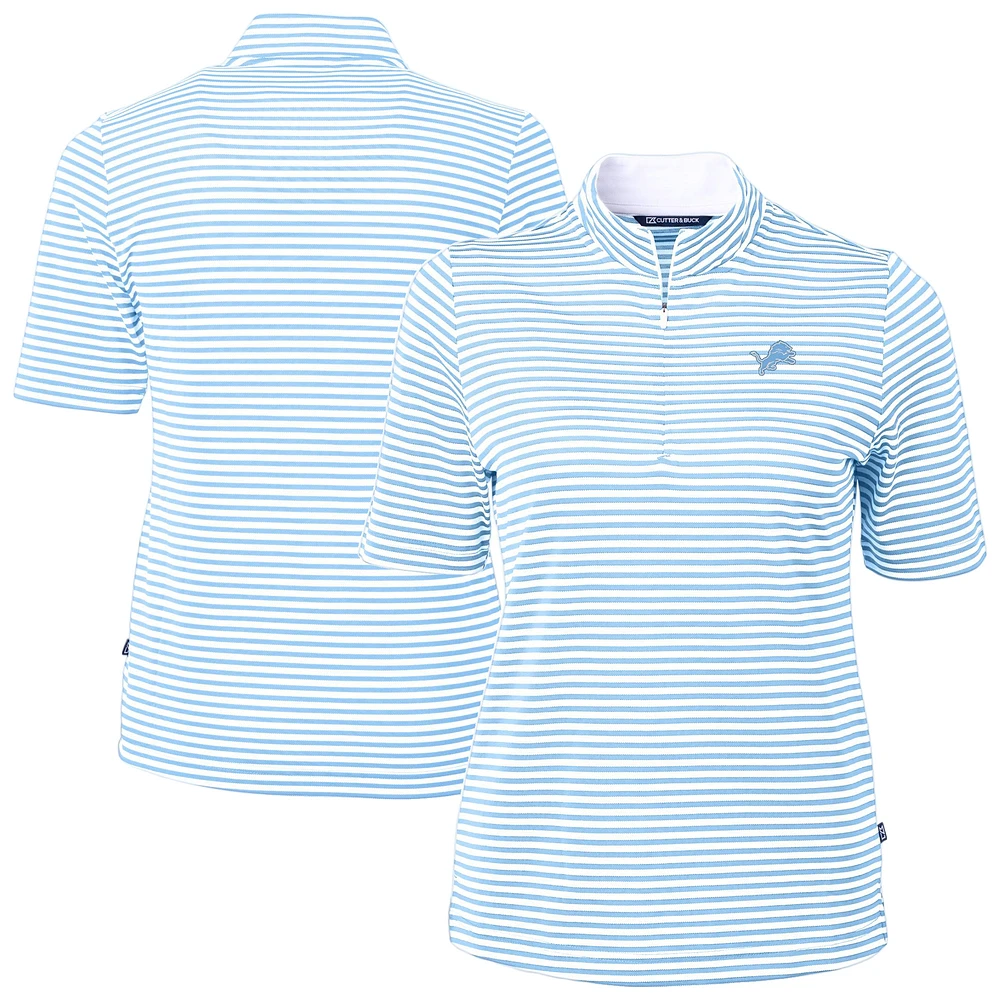 Women's Cutter & Buck Powder Blue Detroit Lions Virtue Eco Pique Stripe Recycled Quarter-Zip Top