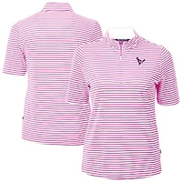 Women's Cutter & Buck  Pink Houston Texans Virtue Eco Pique Stripe Recycled Quarter-Zip Top