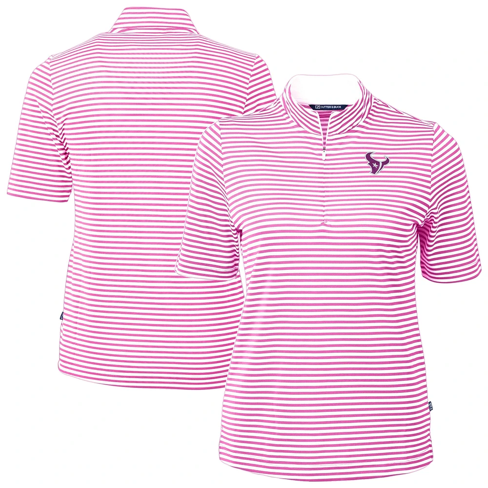Women's Cutter & Buck Pink Houston Texans Virtue Eco Pique Stripe Recycled Quarter-Zip Top