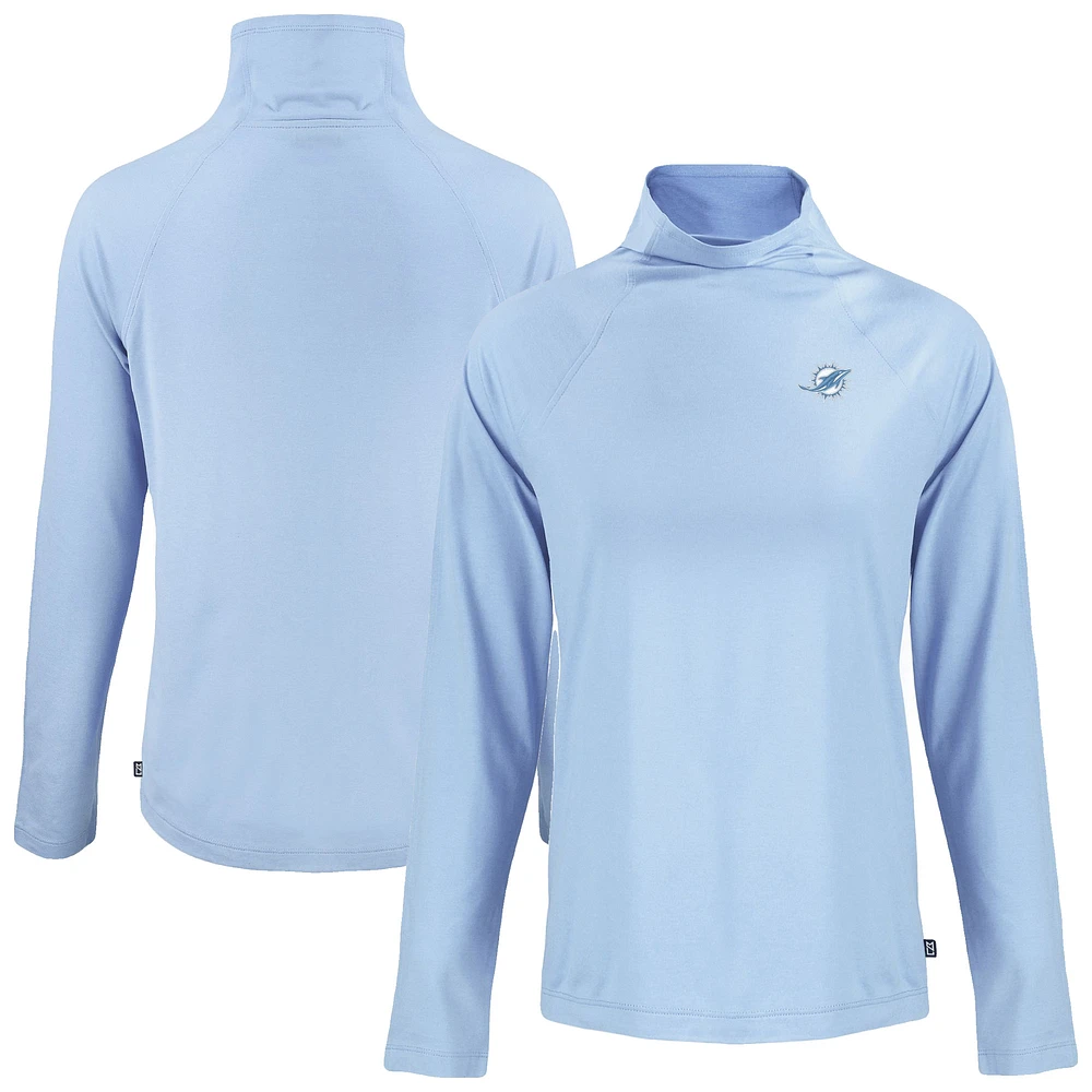 Women's Cutter & Buck Powder Blue Miami Dolphins Coastline Epic Comfort Eco Recycled Funnel Neck Top