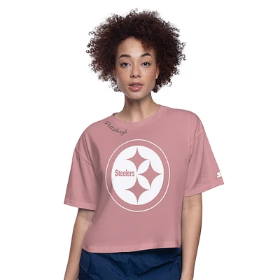 Women's Starter  Pink Pittsburgh Steelers Play the Ball Boxy Cropped T-Shirt