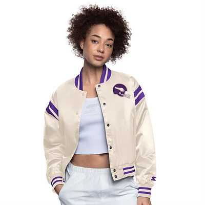 Women's Starter  Cream Minnesota Vikings Full Count Full-Snap Satin Jacket