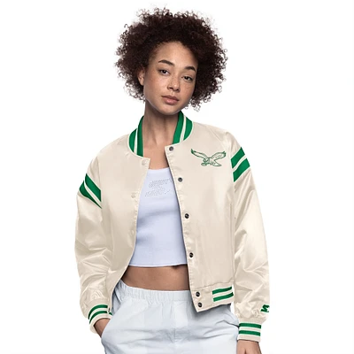 Women's Starter  Cream Philadelphia Eagles Full Count Full-Snap Satin Jacket