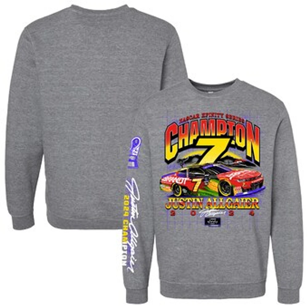 Men's Checkered Flag Sports Heather Gray Justin Allgaier 2024 NASCAR Xfinity Series Champion Fleece Pullover Sweatshirt