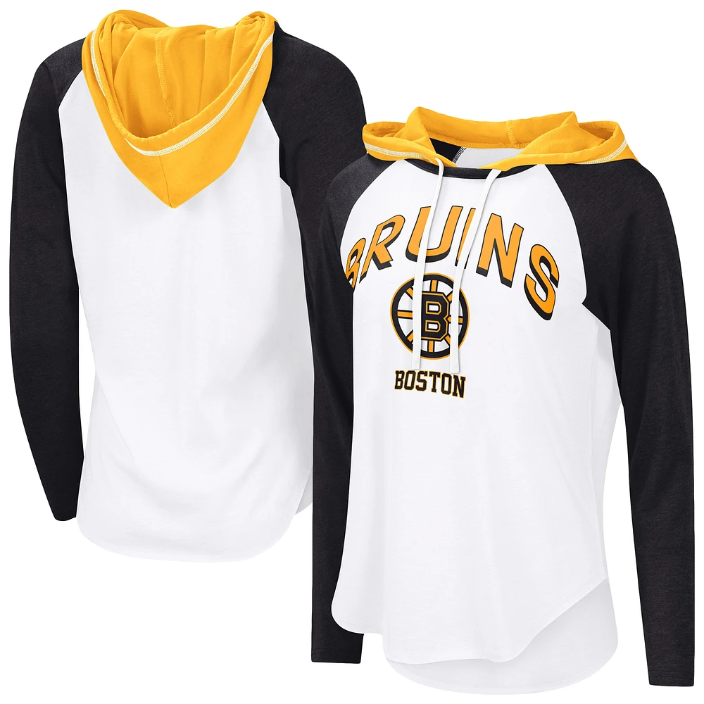 Women's G-III 4Her by Carl Banks  White Boston Bruins VIP Raglan Long Sleeve Hoodie T-Shirt