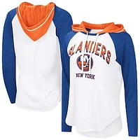 Women's G-III 4Her by Carl Banks  White New York Islanders VIP Raglan Long Sleeve Hoodie T-Shirt