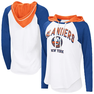 Women's G-III 4Her by Carl Banks  White New York Islanders VIP Raglan Long Sleeve Hoodie T-Shirt