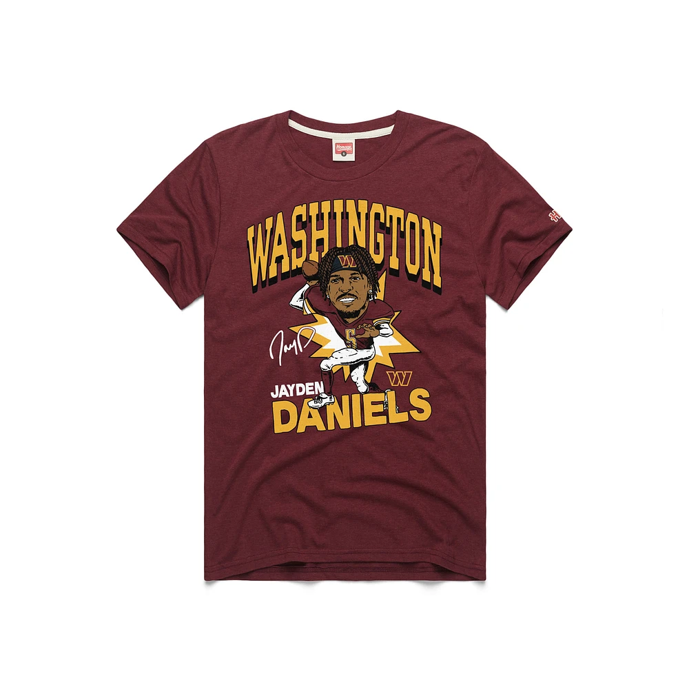 Men's Homage Jayden Daniels Burgundy Washington Commanders Caricature Player Tri-Blend T-Shirt