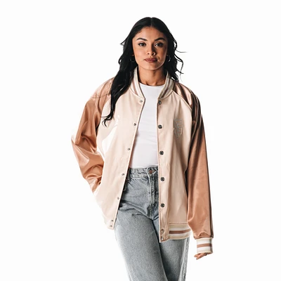 Women's The Wild Collective  Cream San Francisco Giants Oversized Satin Raglan Full-Snap Bomber Jacket