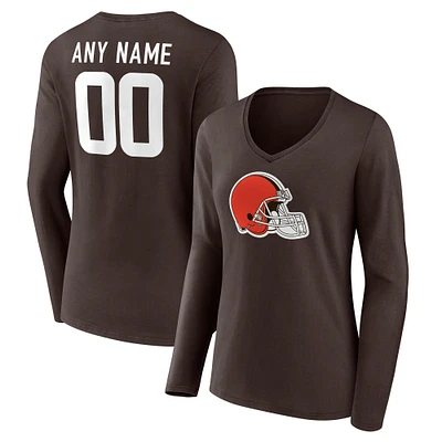 Women's  Brown Cleveland Browns Team Authentic Custom V-Neck Long Sleeve T-Shirt