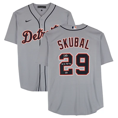 Tarik Skubal Detroit Tigers Autographed Gray Nike Replica Jersey with "24 AL Triple Crown" Inscription