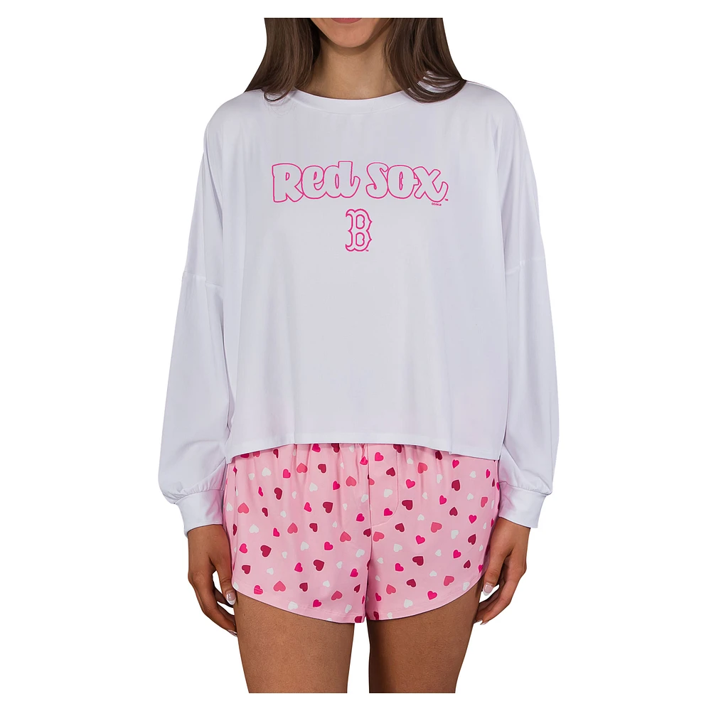 Women's Concepts Sport Pink Boston Red Sox Lyric Knit Long Sleeve Top & Short Set