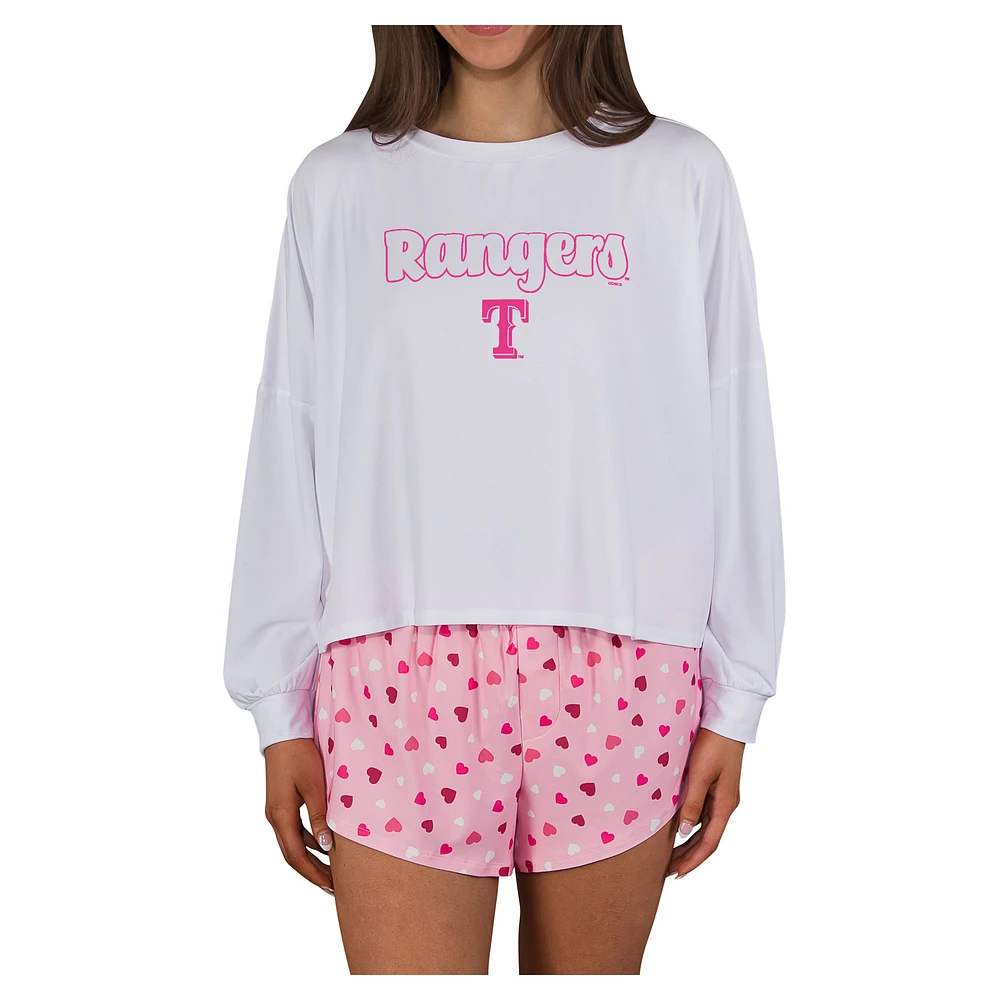 Women's Concepts Sport Pink Texas Rangers Lyric Knit Long Sleeve Top & Short Set