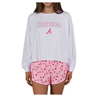 Women's Concepts Sport Pink Atlanta Braves Lyric Knit Long Sleeve Top & Short Set