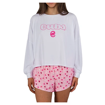 Women's Concepts Sport Pink Chicago Cubs Lyric Knit Long Sleeve Top & Short Set