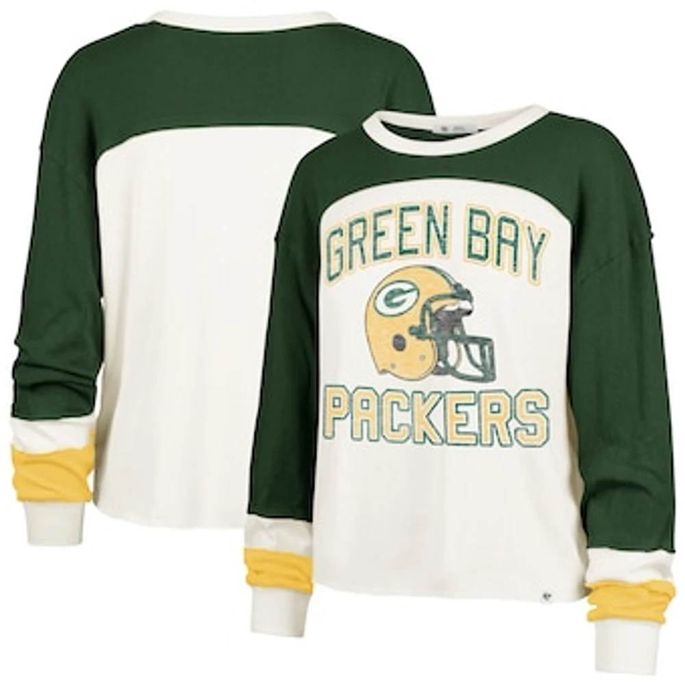 Women's '47 Cream Green Bay Packers Double Header Curve Toni Long Sleeve T-Shirt