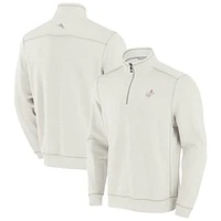 Men's Tommy Bahama Cream Los Angeles Dodgers Sport Tobago Bay Tri-Blend Half-Zip Sweatshirt