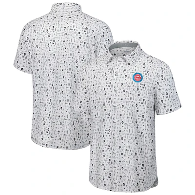 Men's Tommy Bahama  Gray Chicago Cubs Nova Wave Riptide Rally Camp Button-Up Short Sleeve Shirt